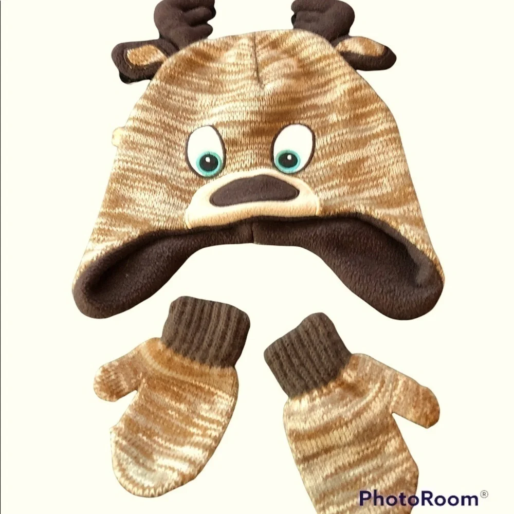 Healthtex Reindeer Beanie with matching mittens